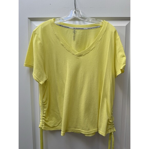 Calvin‎ Klein Performance Yellow Side Ties Logo Short Sleeve T-shirt Women’s 2XL - Picture 1 of 5